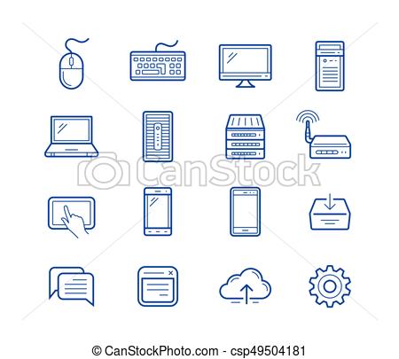 450x405 Computer And Mobile Devices. Vector Linear Icons.