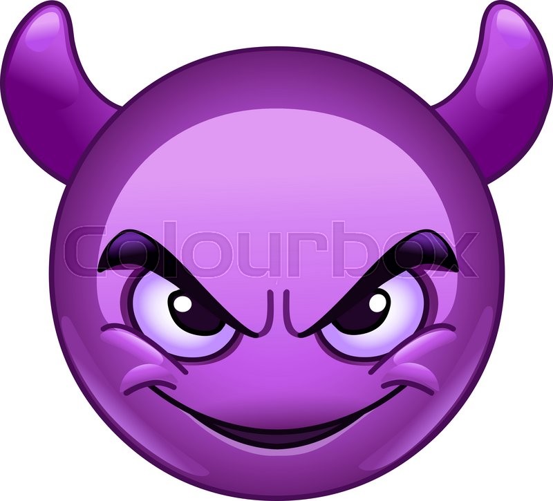 800x725 Smiling Face With Horns. Purple Devil Emoticon. Stock Vector
