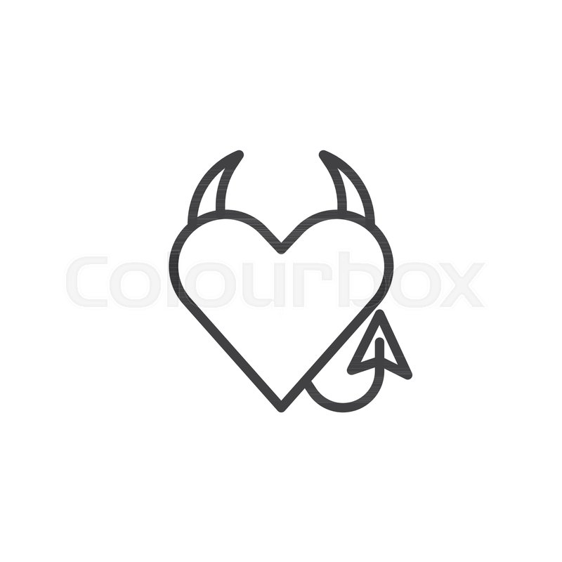 800x800 Devil Heart Line Icon, Outline Vector Sign, Linear Style Pictogram