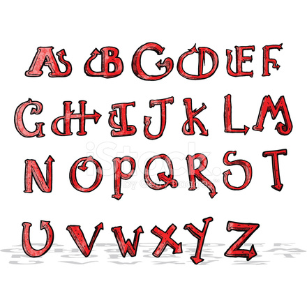 440x440 Cartoon Devil Tail Alphabet Stock Vector