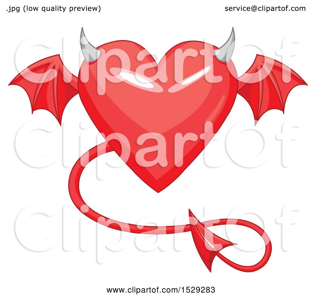 1080x1024 Clipart Of A Red Heart With A Devil Tail, Horns And Wings