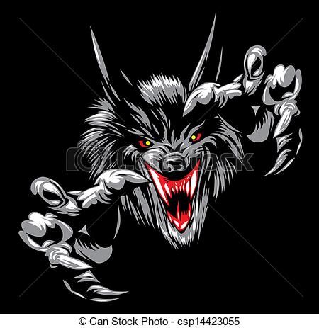 450x463 Illustrated Wolf Devil On The Black Background.