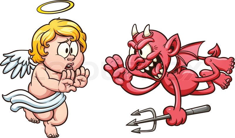800x470 Cartoon Angel And Devil. Vector Clip Art Illustration With Simple