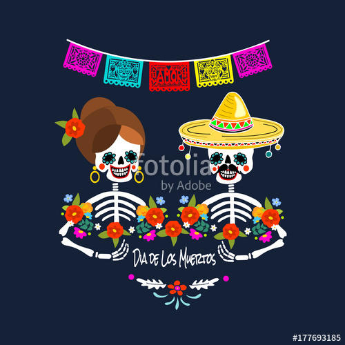 500x500 Mexican Dia De Los Muertos (Day Of The Dead) Skeleton Couple