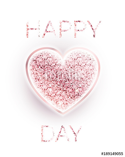 400x500 Happy Valentines Day. Diamond Heart Rose Gold On A White