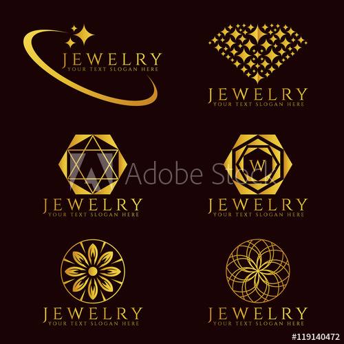 500x500 Gold Jewelry Diamond Logo And Flower Logo Vector Set Design