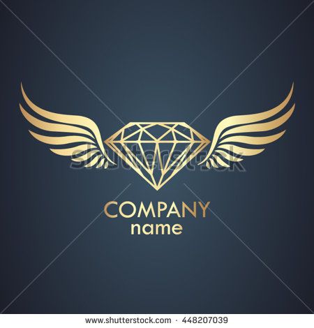 450x470 Winged Diamond Gold Logo Vector Illustration Packaging