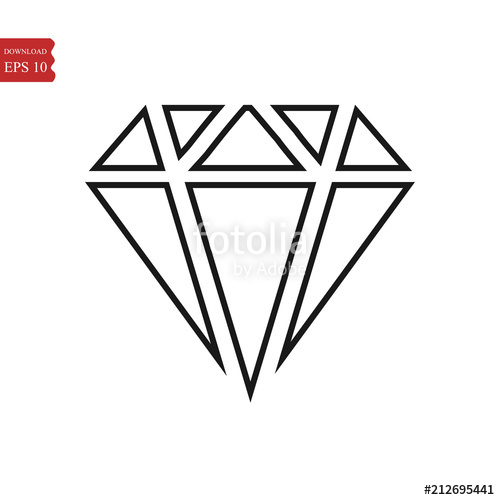 500x500 Diamond Outline Icon, Modern Minimal Flat Design Style, Thin Line