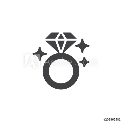 500x500 Shiny Diamond Ring Vector Icon. Filled Flat Sign For Mobile