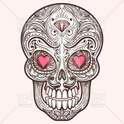 400x400 Cute Mexican Skull With Hearts And Diamond Vector Image Vector