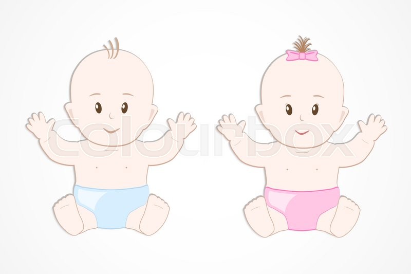 800x533 Cute Smiling Baby Twins. Baby Boy And Girl Sitting In A Diaper