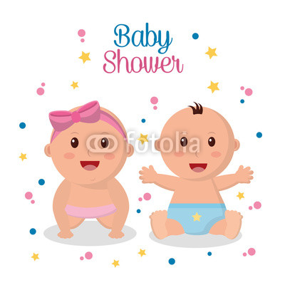 400x400 Baby Shower Greeting Card Boy And Girl Little Happy Stars Pink And