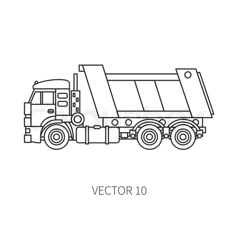 800x800 Line Flat Vector Icon Construction Machinery Truck Tipper