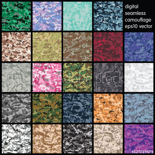 500x500 Set Of Seamless Digital Camouflage Pattern Vector