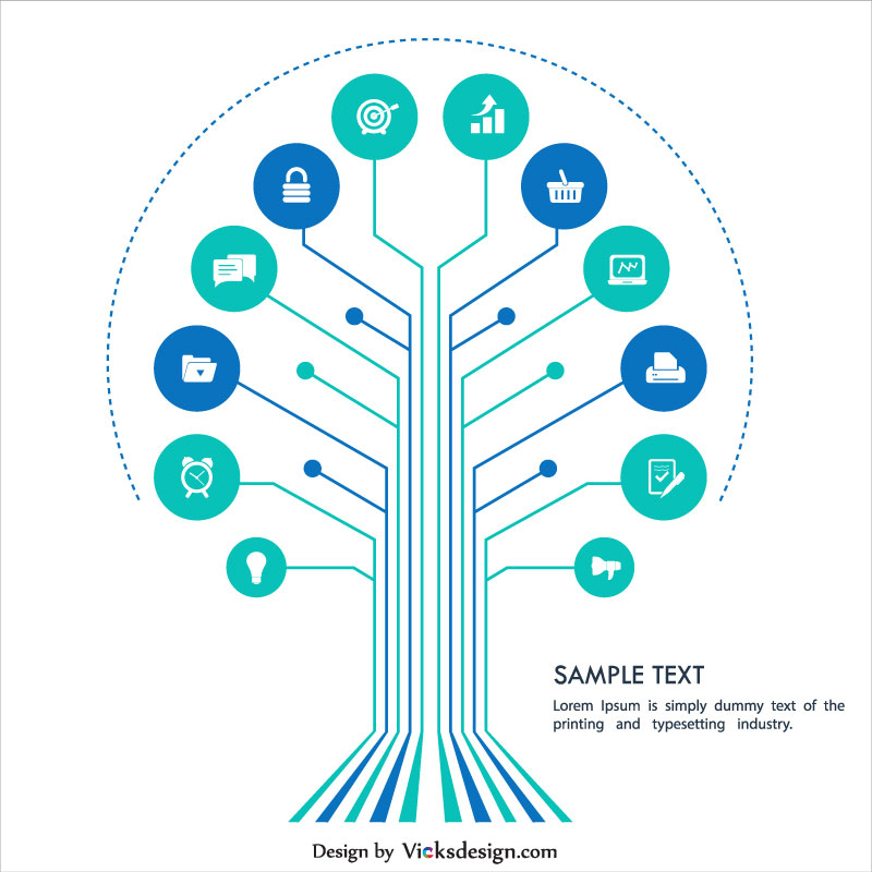 800x800 Digital Infographics Tree Diagram, Online Business Vector Design
