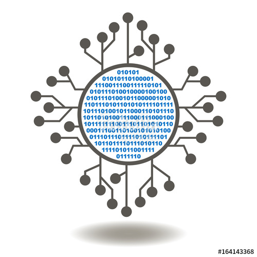 500x500 Microchip Digital Vector Icon. Microchip Number Zero One