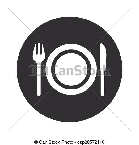 450x470 Monochrome Round Dinner Icon. Image Of Fork, Knife And Plate In