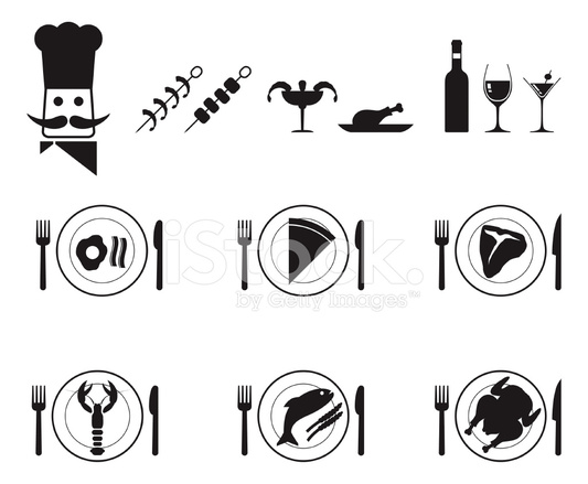 533x439 Dinner Plate Food And Chef Vector Icon Set In Black Stock Vector