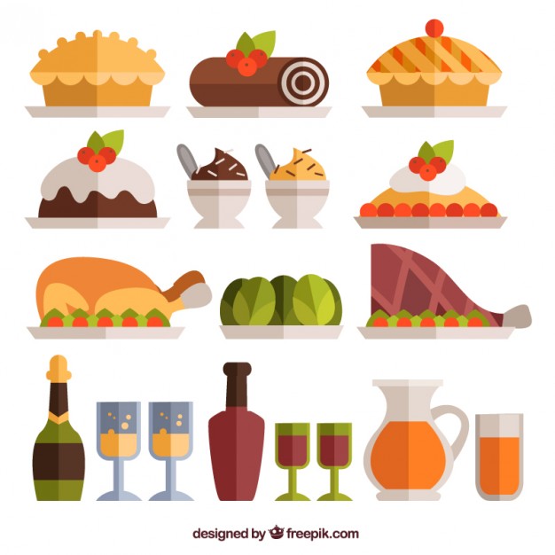 626x626 Christmas Dinner Food In Flat Design Vector Free Download