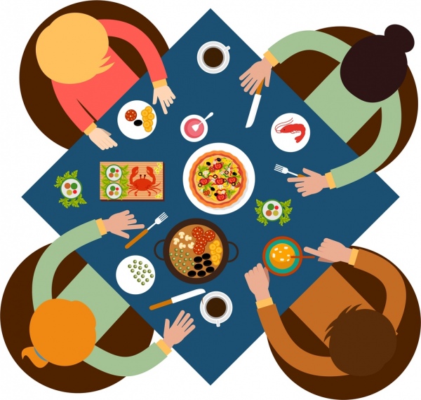 600x571 Family Dinner Background Colored Cartoon Design Free Vector In