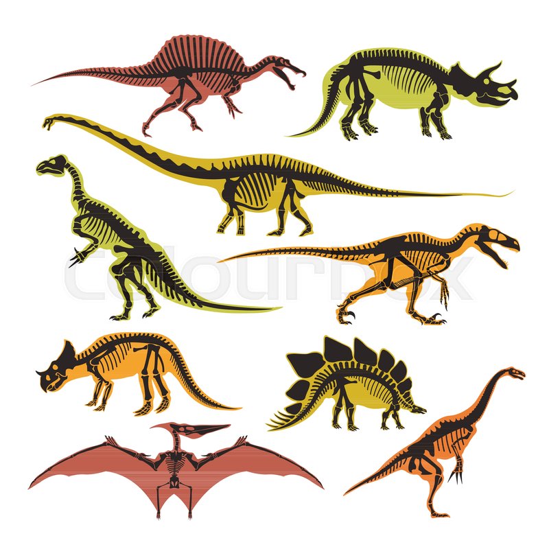 800x800 Dinosaurs Skeletons And Silhouettes Vector Flat Isolated Icons