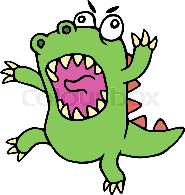 762x800 Mad Cartoon Dinosaur. Vector Illustration. Cute Imaginary Animal