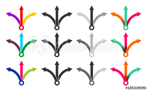 500x309 Set Of Three Way Directional Arrows. Simple Color, Black And White