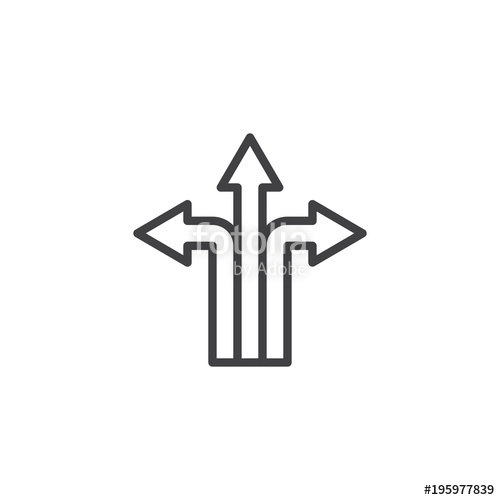 500x500 Three Way Direction Arrows Outline Icon. Linear Style Sign For