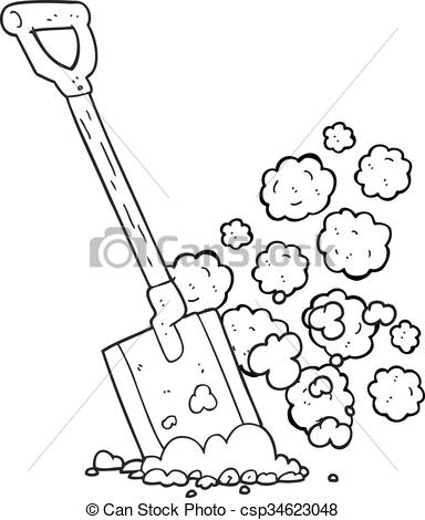 384x470 Freehand Drawn Black And White Cartoon Shovel In Dirt.