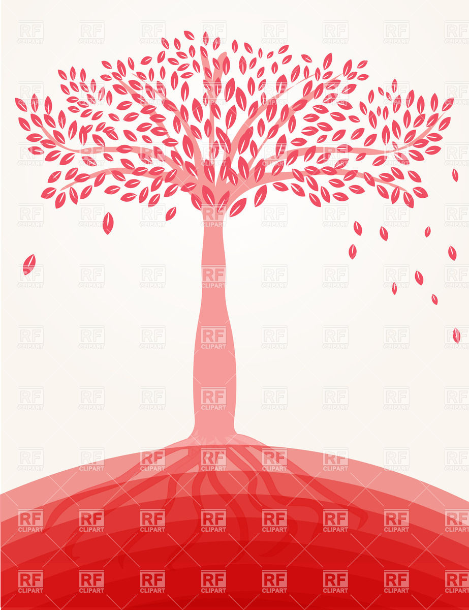 923x1200 Red Tree Covered With Leaves With Roots In The Dirt Vector Image