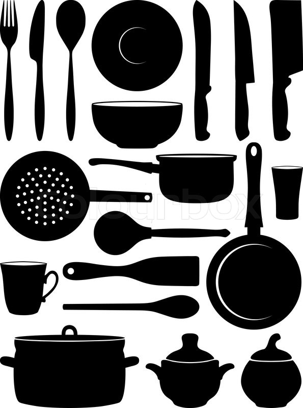 595x800 Set Of Silhouettes Dishes. Stock Vector Colourbox
