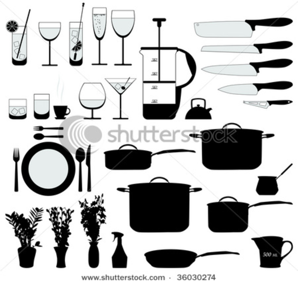 600x572 Stock Vector Dishes Pan Mixer And Other Kitchen Objects Silhouette