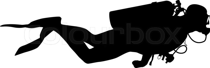 800x260 Black Silhouette Scuba Divers. Vector Illustration. Stock Vector
