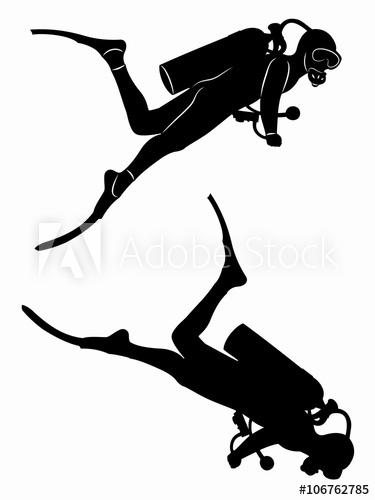 375x500 Silhouette Of Diver, Vector Draw