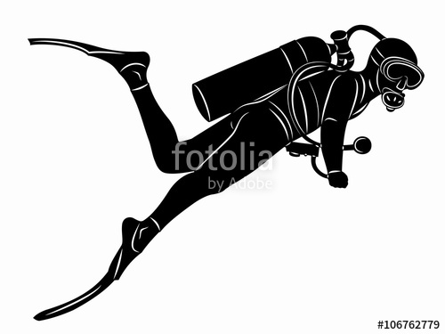500x375 Silhouette Of Diver, Vector Draw Stock Image And Royalty Free