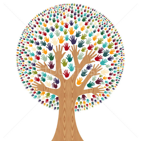 600x600 Isolated Diversity Tree Hands Vector Illustration Cienpies