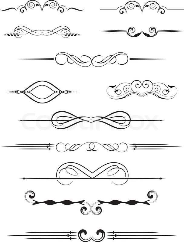 608x800 Set Of Dividers, Ornamental Rule Lines In Vintage Style. Stock