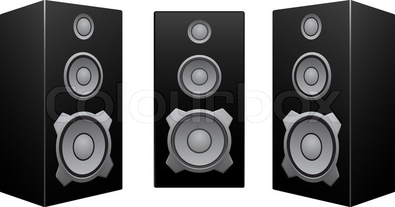800x421 The Black 3d Speakers Isolated On The White Background Stock