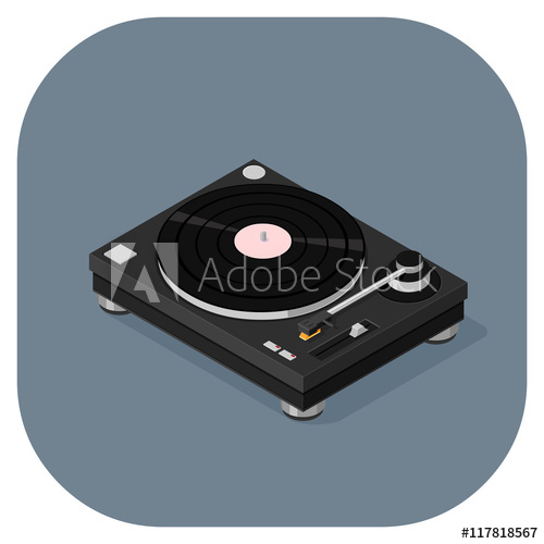500x500 Retro Record Player Icon. Dj Turntable Vector.