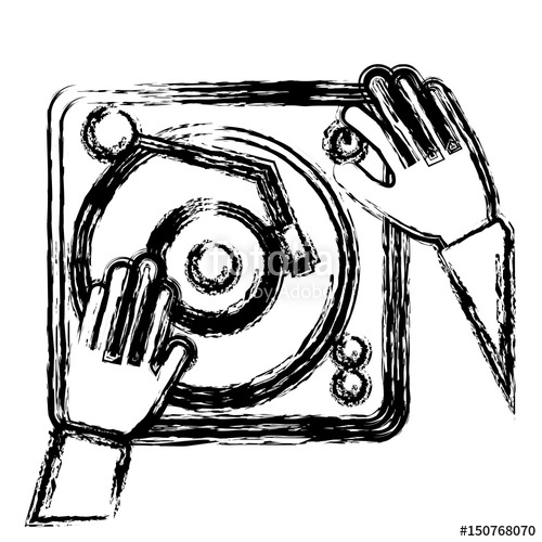 500x500 Hands And Dj Turntable Icon Over White Background. Vector