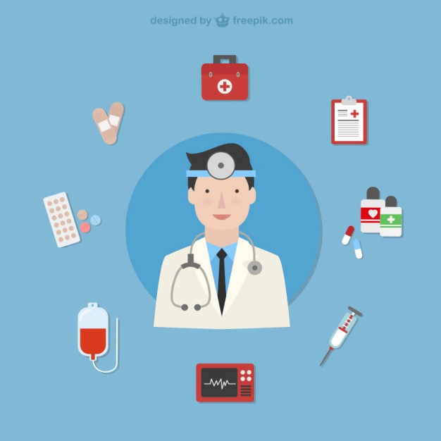 626x626 Doctor With Medical Icons Vector Free Download