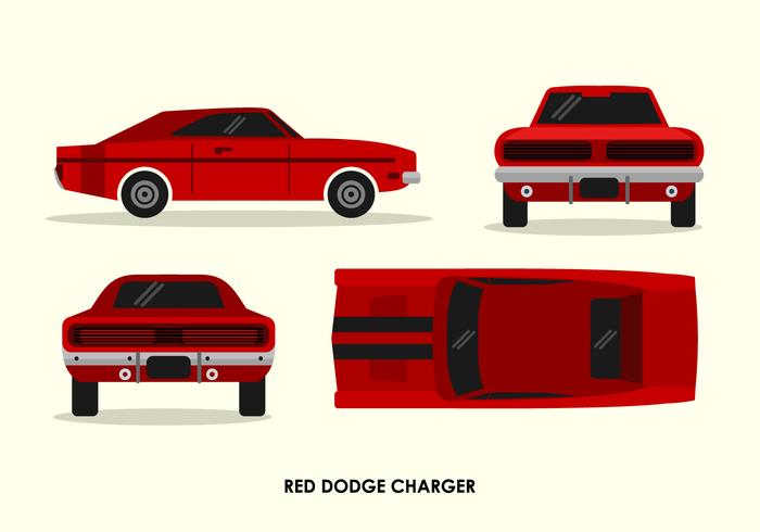 700x490 Vintage Red Dodge Charger Front Back Top Side View Vector