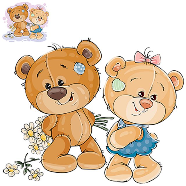 640x640 Vector Teddy Bear Hides Behind Back A Bouquet Of Flowers And Doe