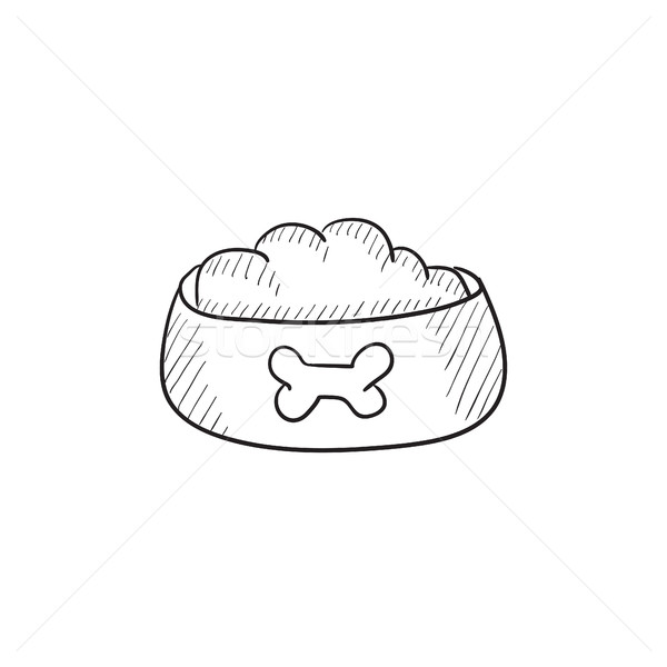 600x600 Dog Bowl With Food Sketch Icon. Vector Illustration Andrei