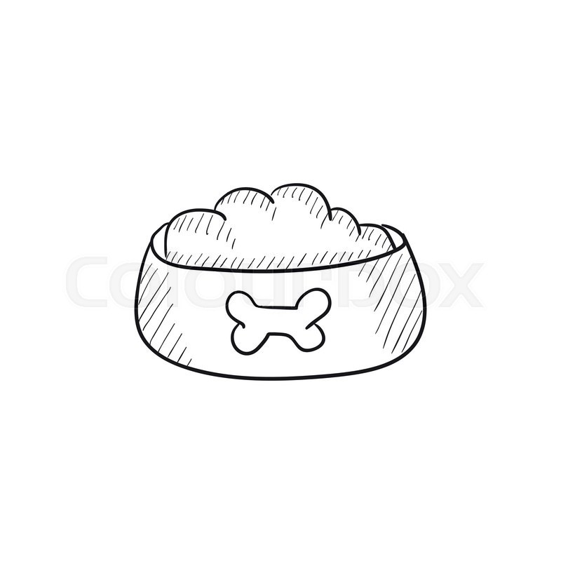 800x800 Dog Bowl With Food Vector Sketch Icon Isolated On Background. Hand