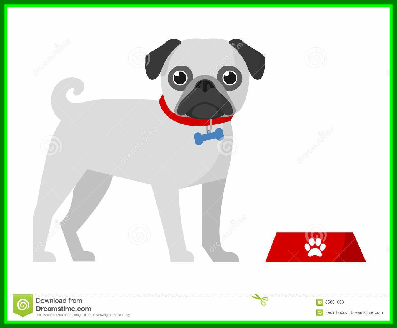 1350x1115 Stunning Cute Pug With Bowl Stock Vector Illustration Of Puppy