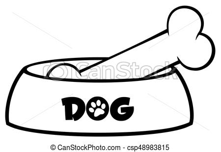 450x310 Black And White Dog Bowl With Bone Drawing Simple Design