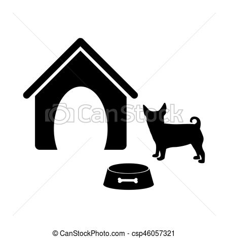 450x470 Black Silhouette Dog Animal House And Pet Bowl Set Vector