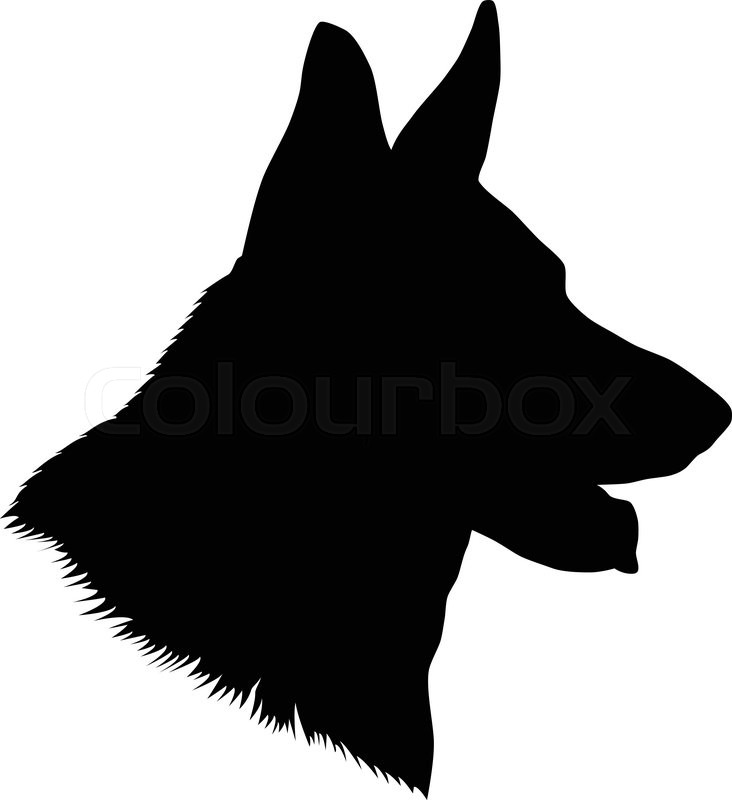 732x800 German Shepherd Dog Head, Black And White Illustration Stock