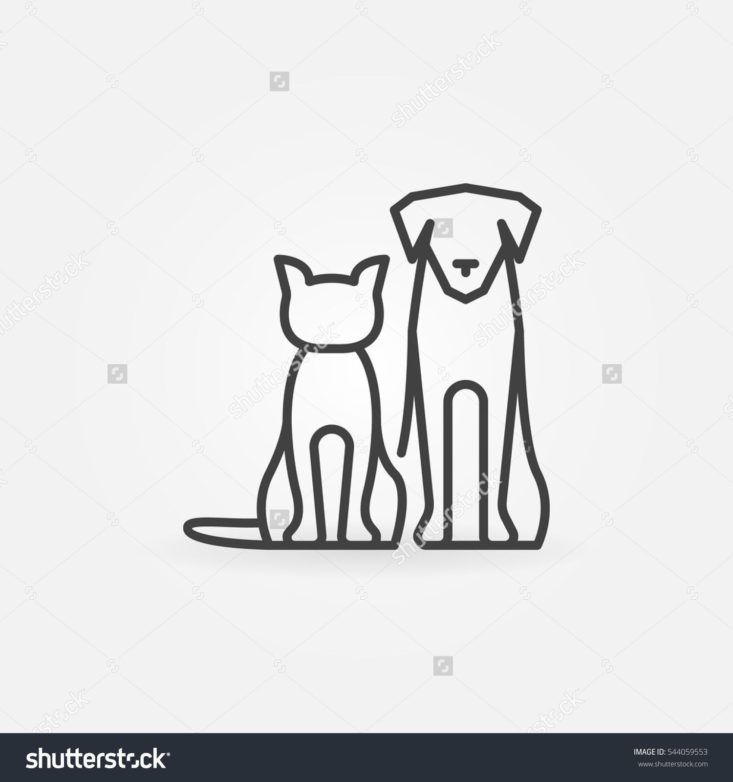 1500x1600 Cat With Dog Icon. Vector Pets Silhouettes In Thin Line Style